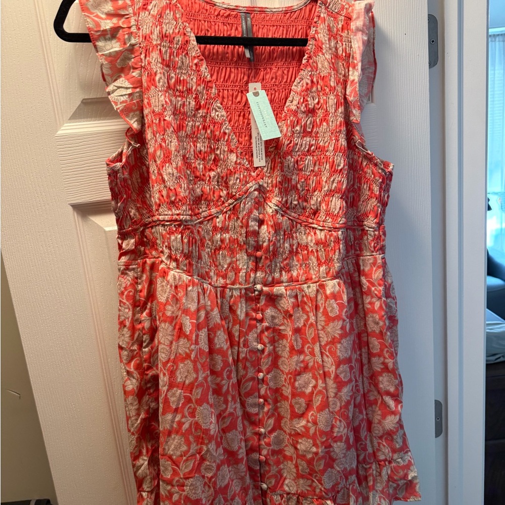 Anthropologie Peregrine Sleeveless V-Neck
Smocked Mini Dress 1X Coral NWT - Picture 4 of 6